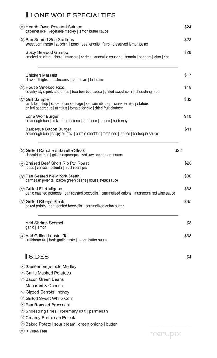 Lone Wolf Restaurant and Lounge - Jackson, CA menu_pic