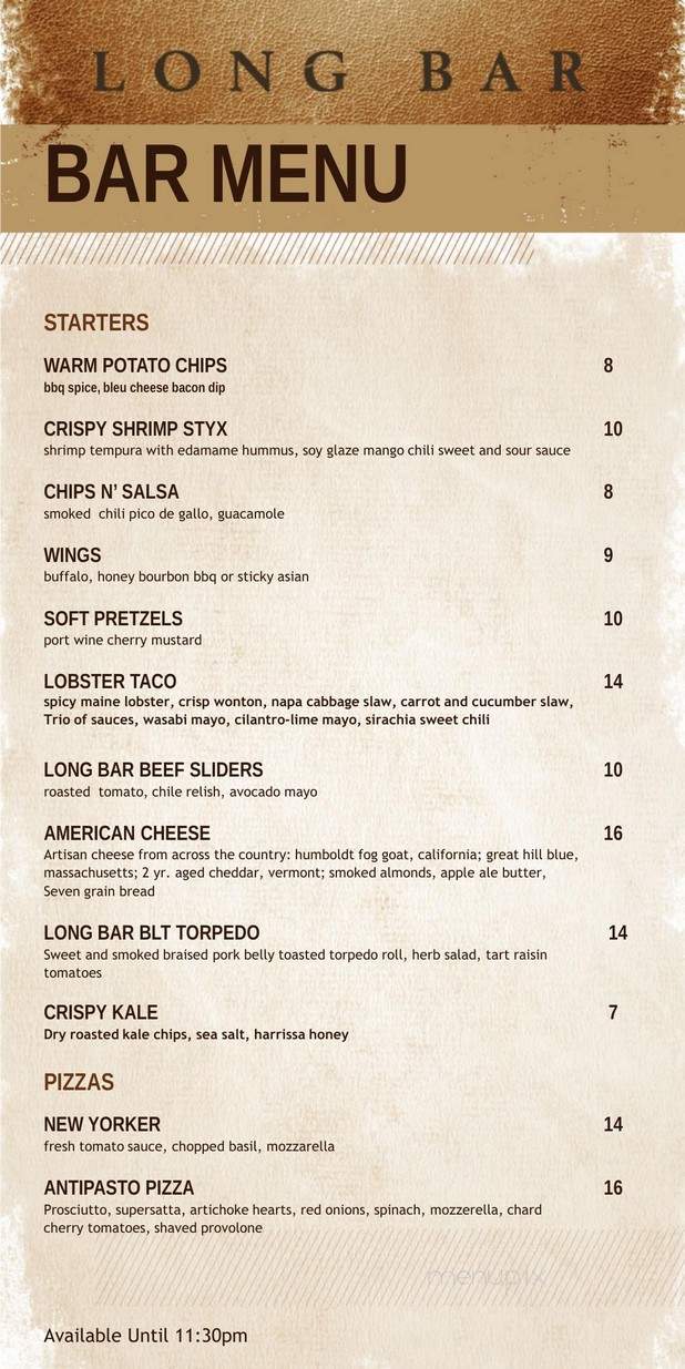 Long Bar - Atlantic City, NJ menu_pic