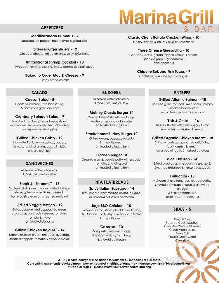 Marina Grill & Bar - Marina Del Rey, CA menu_pic