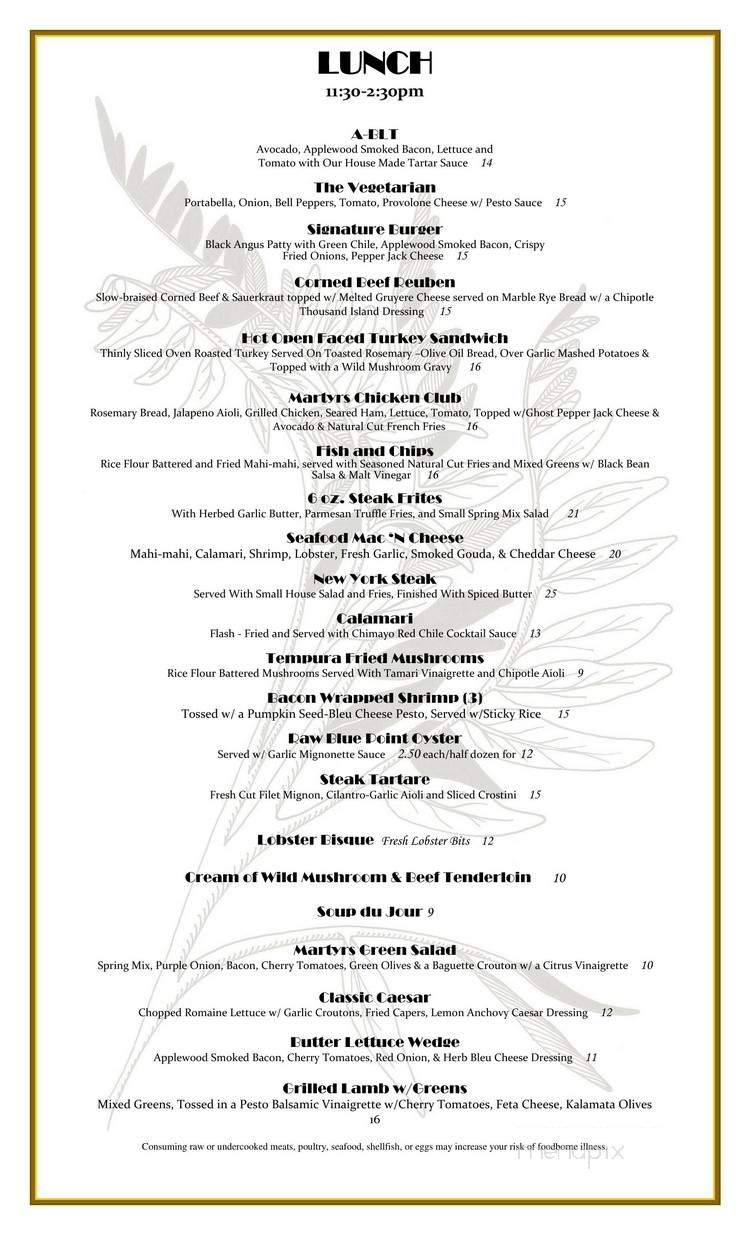 Martyrs Steakhouse - Taos, NM menu_pic
