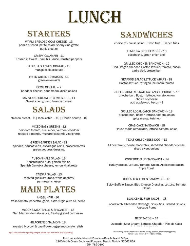 McCoy's Oceanfront - Pompano Beach, FL menu_pic
