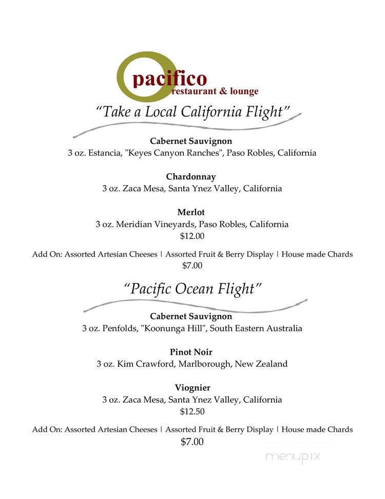 Pacifico Restaurant & Lounge @ Marriott Ventura Beach - Ventura, CA menu_pic