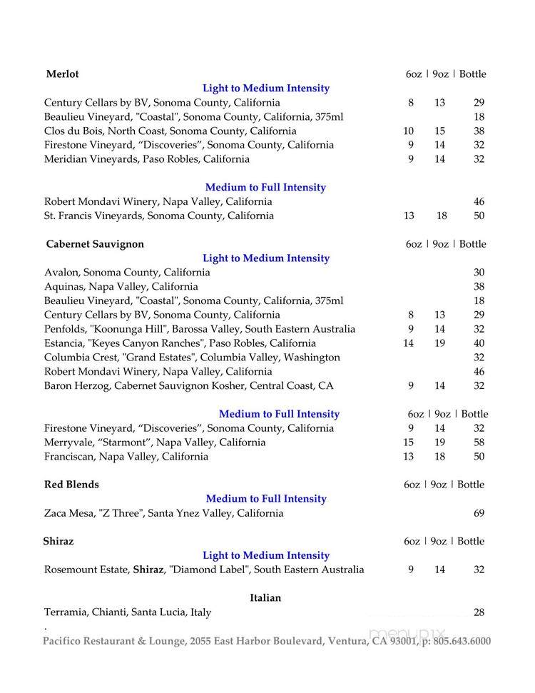 Pacifico Restaurant & Lounge @ Marriott Ventura Beach - Ventura, CA menu_pic