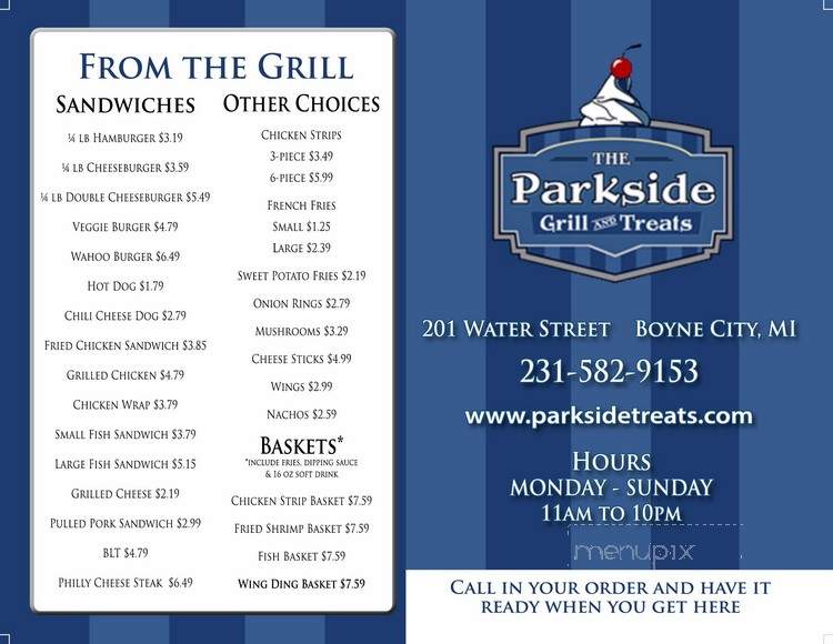 Parkside Grill & Treats - Boyne City, MI menu_pic