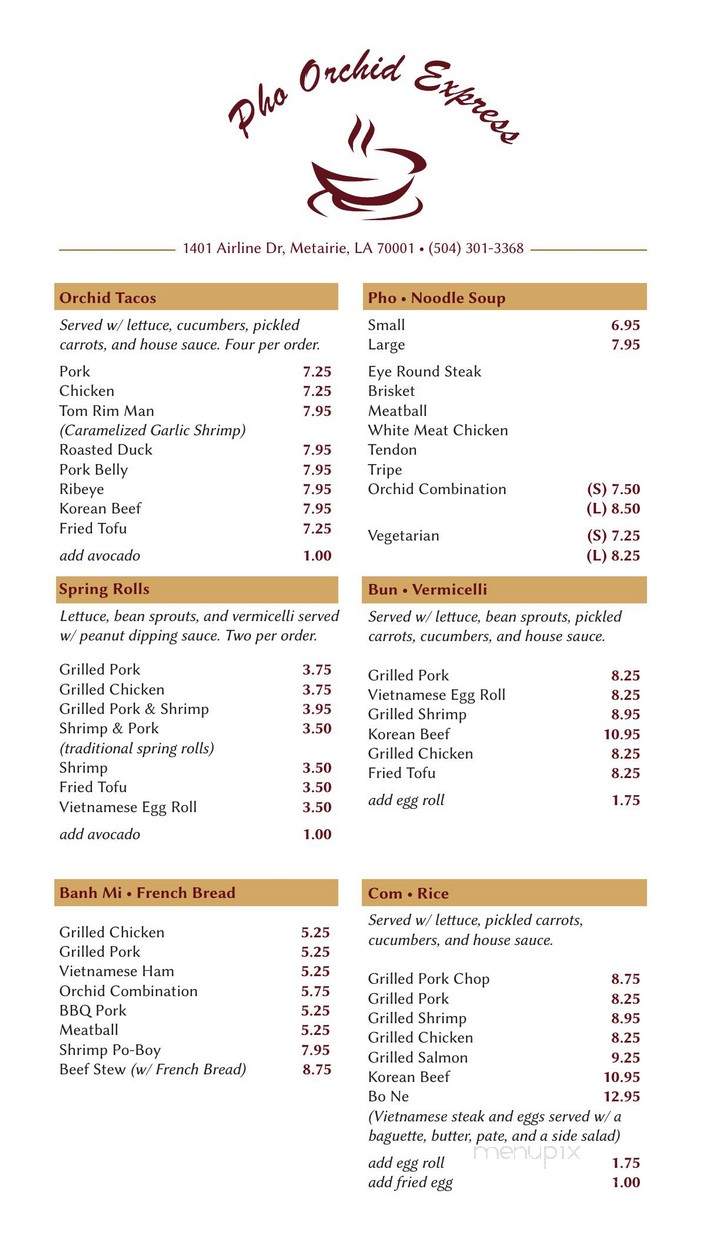 Pho Orchid Express - Metairie, LA menu_pic