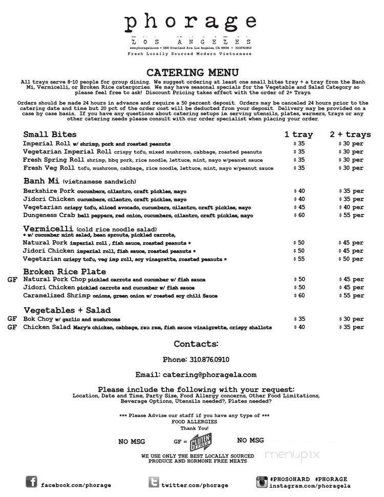 Phorage - Los Angeles, CA menu_pic