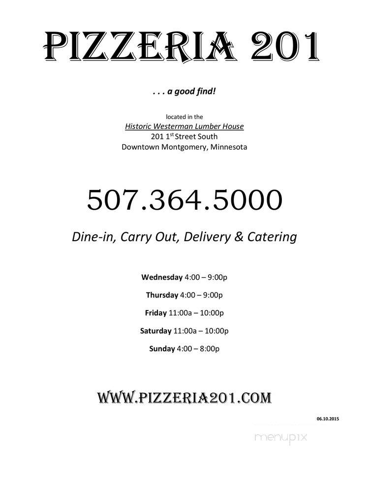 Pizzeria 201 - Montgomery, MN menu_pic