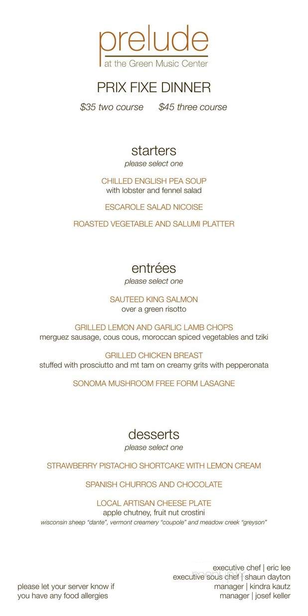 Prelude - Rohnert Park, CA menu_pic