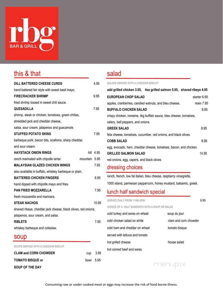 Rbg Bar & Grill - Menomonee Falls, WI menu_pic