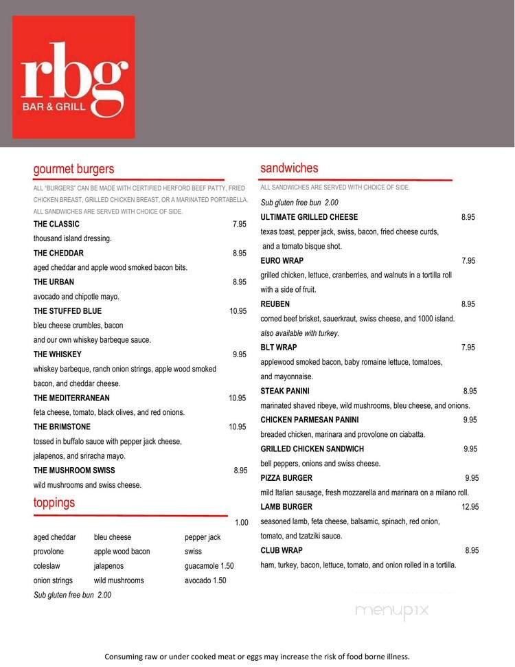 Rbg Bar & Grill - Menomonee Falls, WI menu_pic