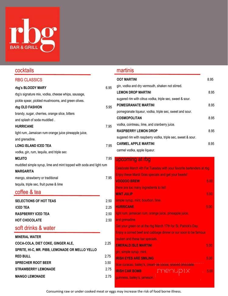 Rbg Bar & Grill - Menomonee Falls, WI menu_pic