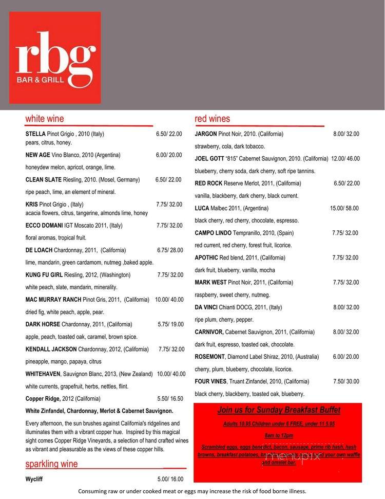 Rbg Bar & Grill - Menomonee Falls, WI menu_pic