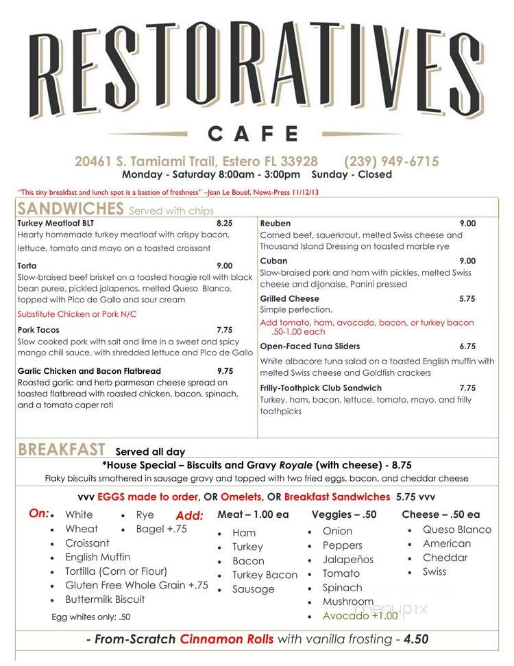 Restoratives Cafe - Fort Myers, FL menu_pic