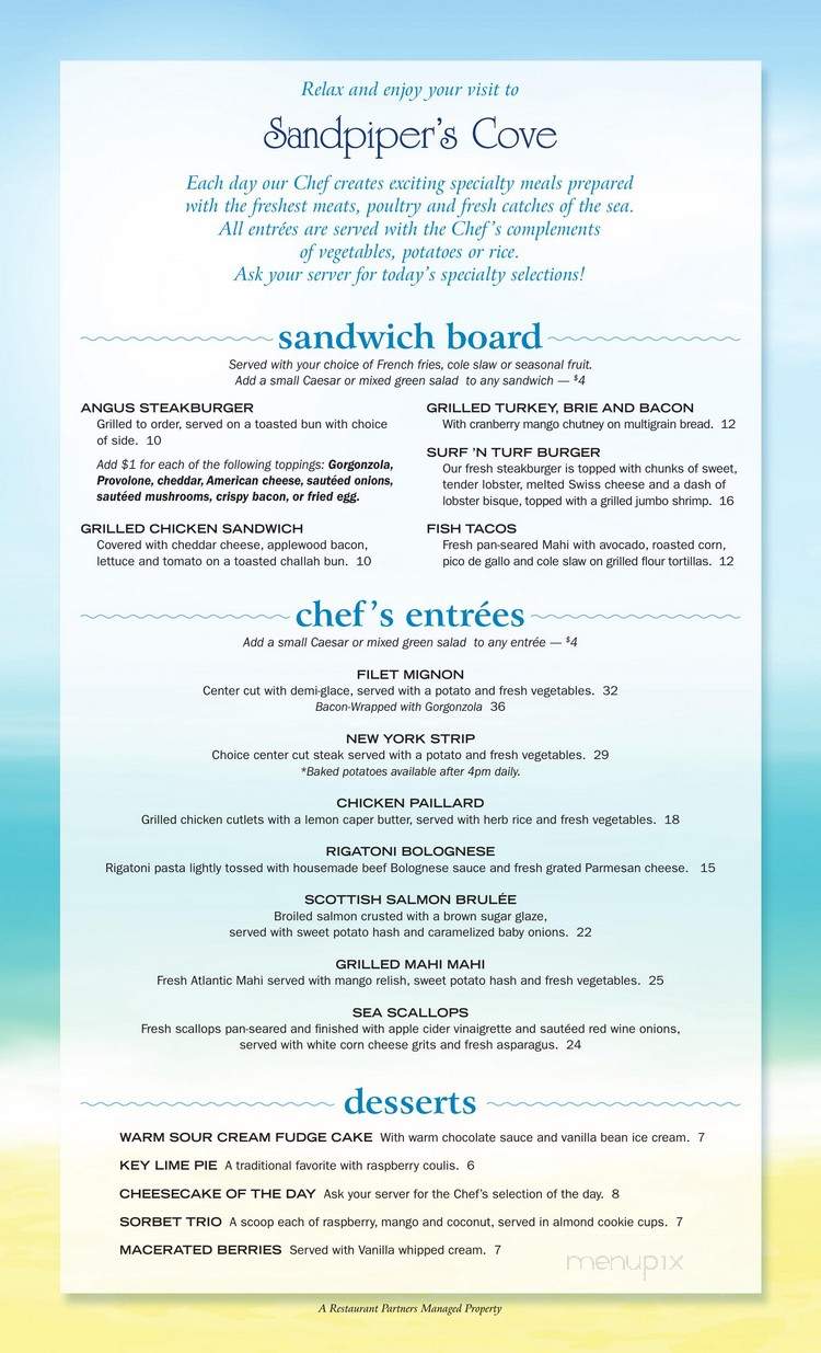 Sandpiper's Cove Restaurant & Bar - North Palm Beach, FL menu_pic