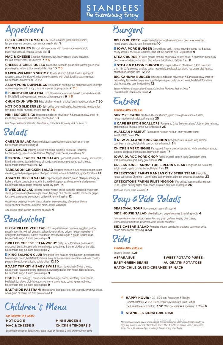 STANDEES - The Entertaining Eatery - Prairie Village, KS menu_pic