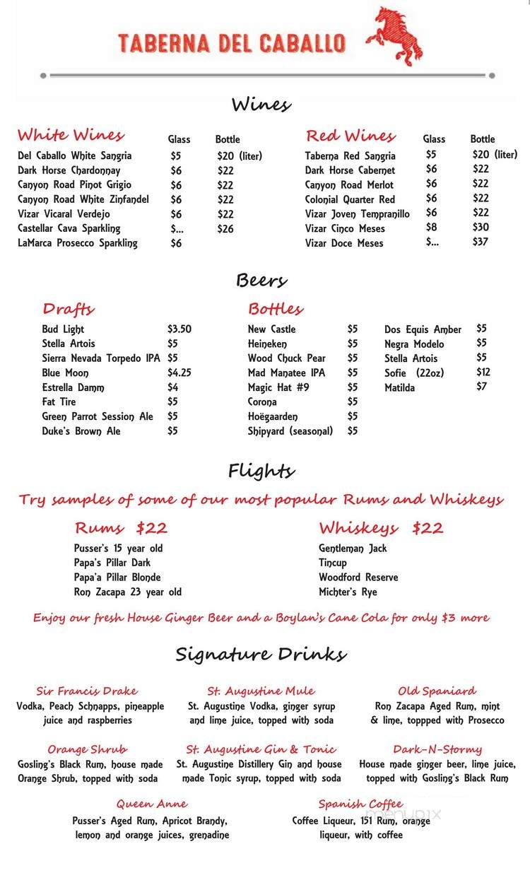 Taberna del Caballo - St Augustine, FL menu_pic