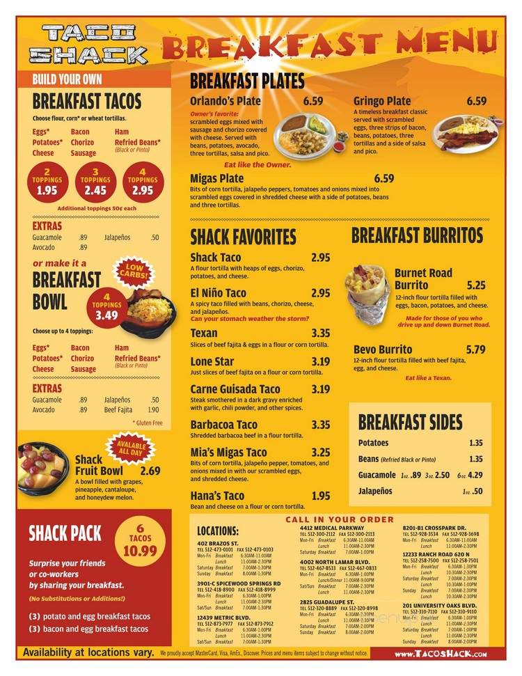 Taco Shack - Austin, TX menu_pic