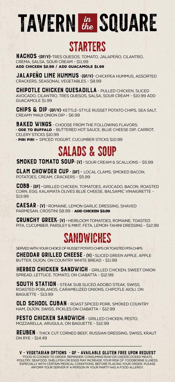 Tavern in the Square - Boston, MA menu_pic