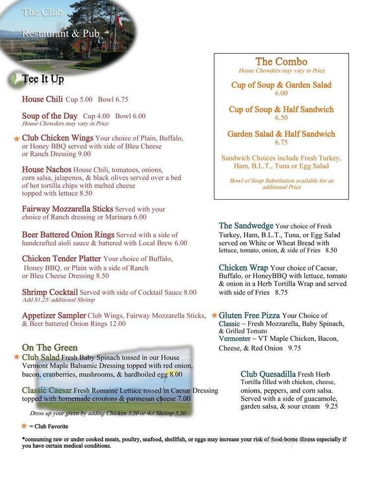 The Club Restaurant & Pub - Newport, VT menu_pic