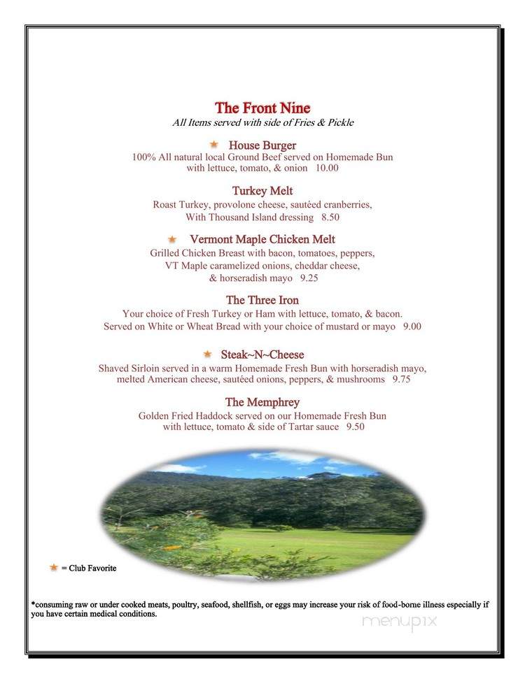 The Club Restaurant & Pub - Newport, VT menu_pic