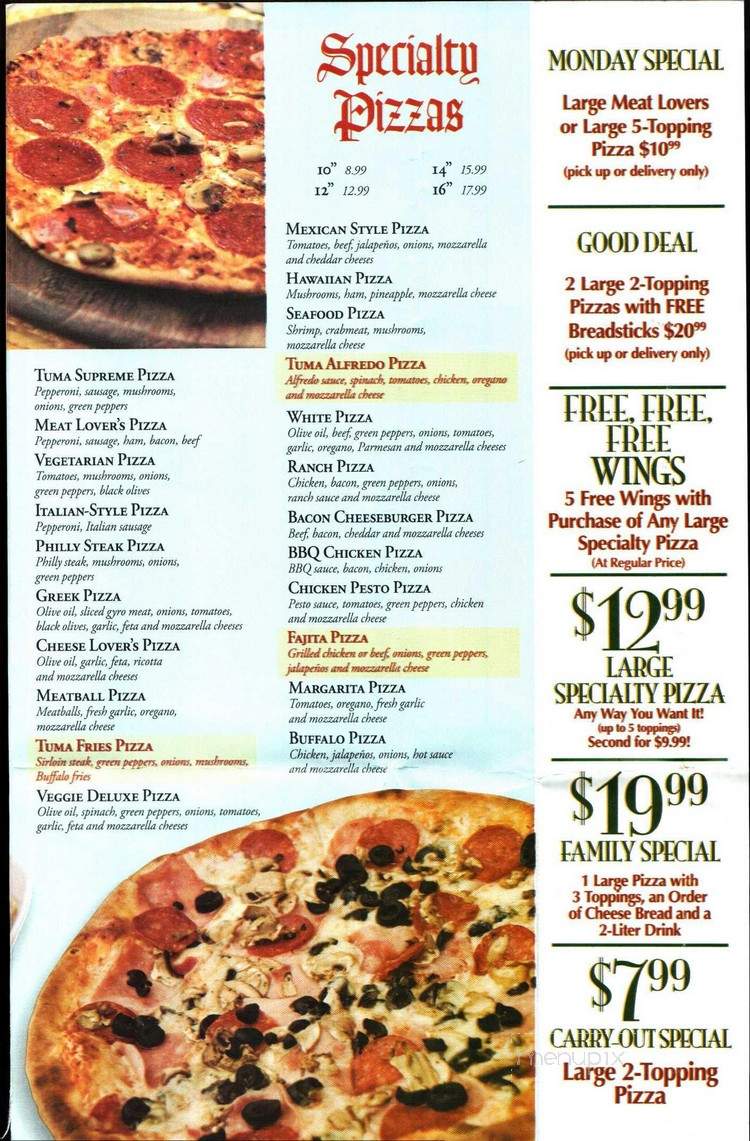Tuma Pizza - Nashville, TN menu_pic