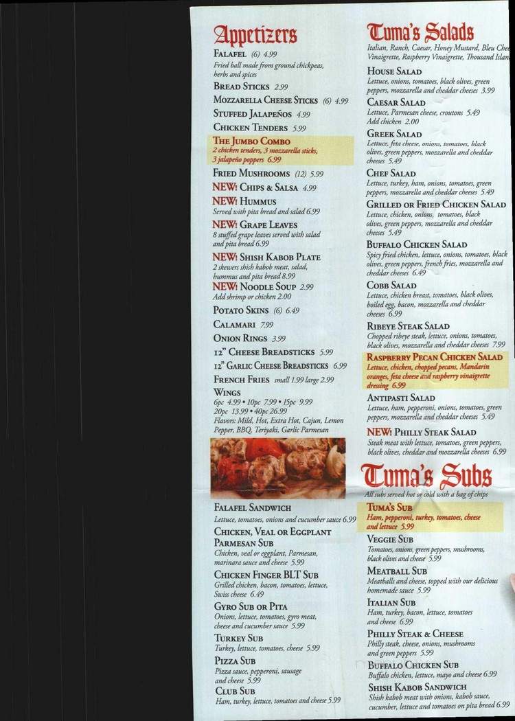 Tuma Pizza - Nashville, TN menu_pic