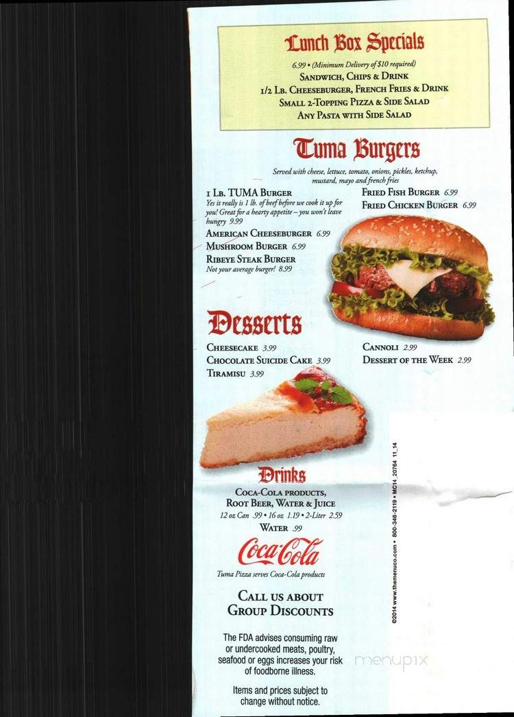 Tuma Pizza - Nashville, TN menu_pic