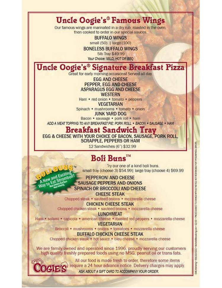 Uncle Oogie's Pizzeria - Philadelphia, PA menu_pic