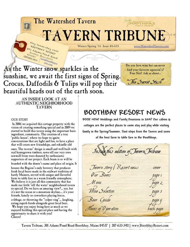 Watershed Tavern - Boothbay, ME menu_pic