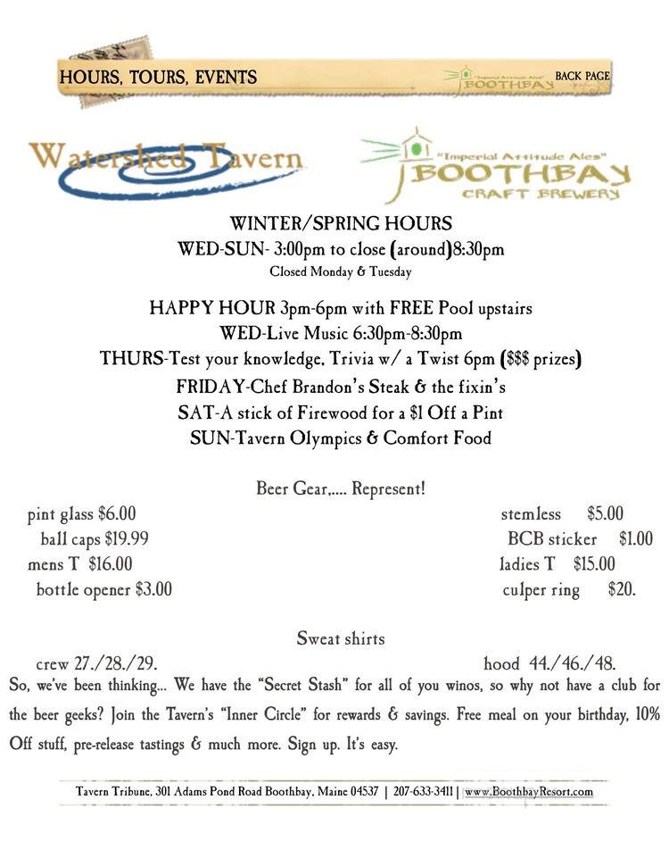 Watershed Tavern - Boothbay, ME menu_pic