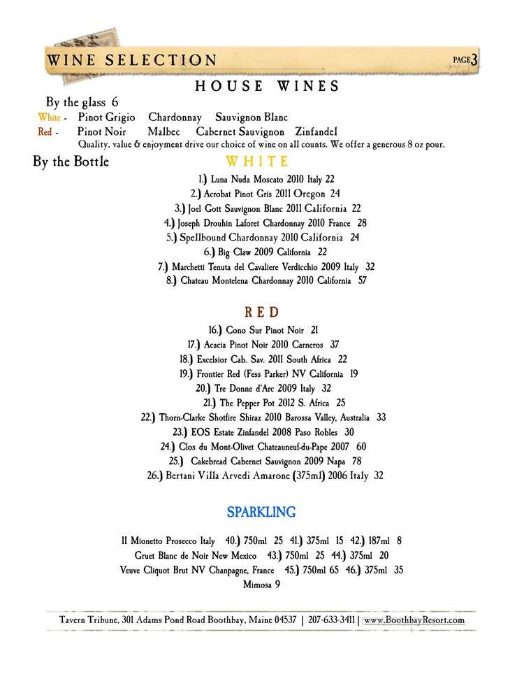 Watershed Tavern - Boothbay, ME menu_pic