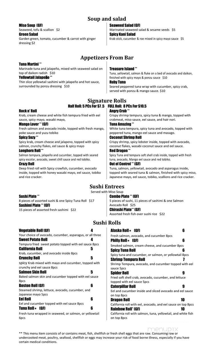Xian Sushi & Noodle - Austin, TX menu_pic
