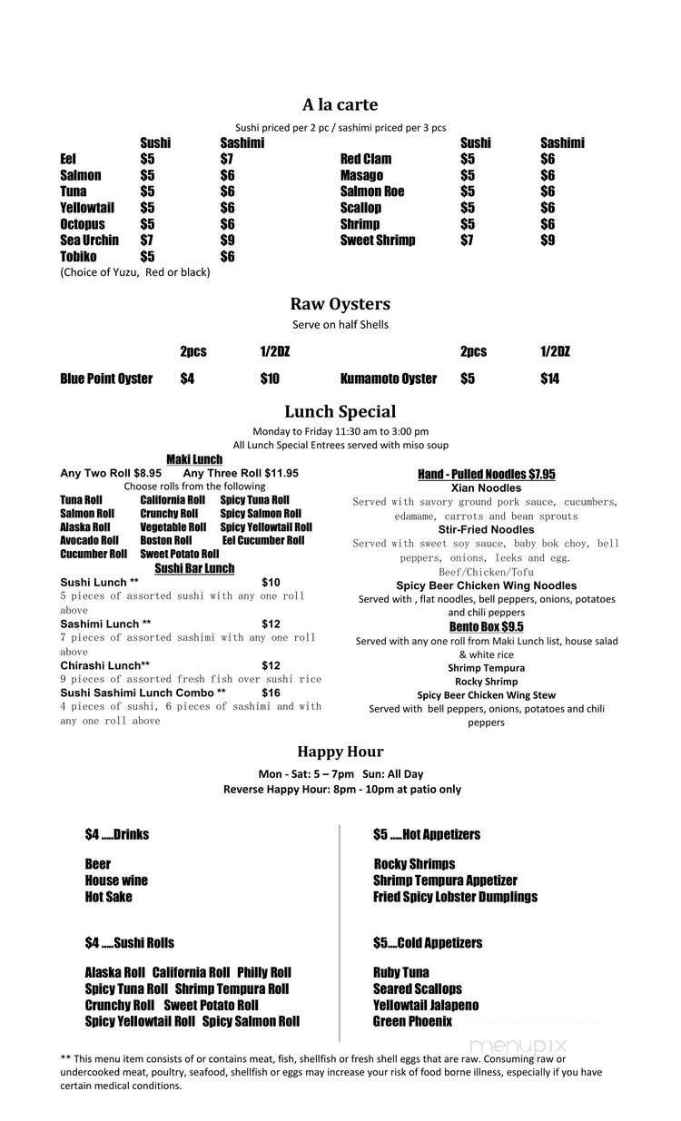 Xian Sushi & Noodle - Austin, TX menu_pic