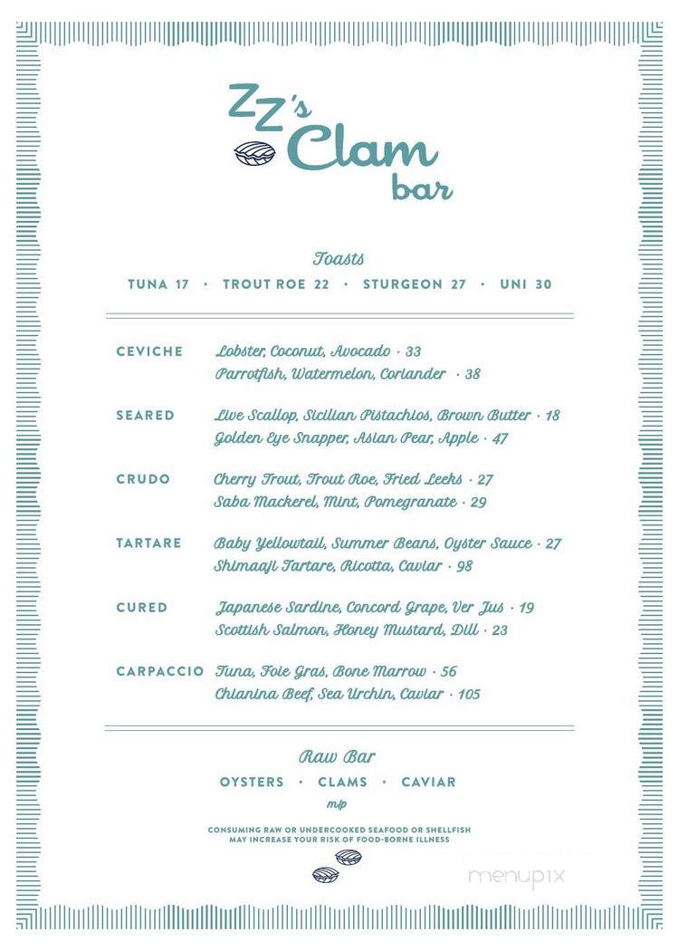 ZZ's Clam Bar - New York, NY menu_pic