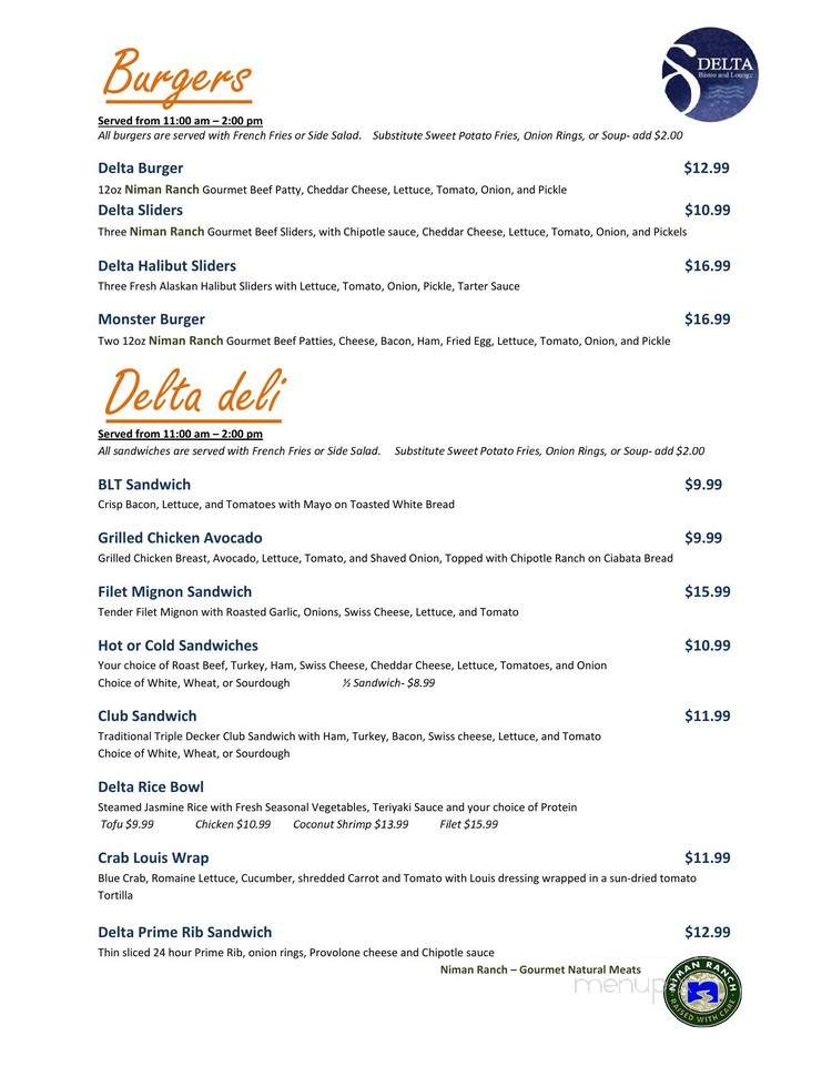 Delta Bistro and Lounge - Stockton, CA menu_pic