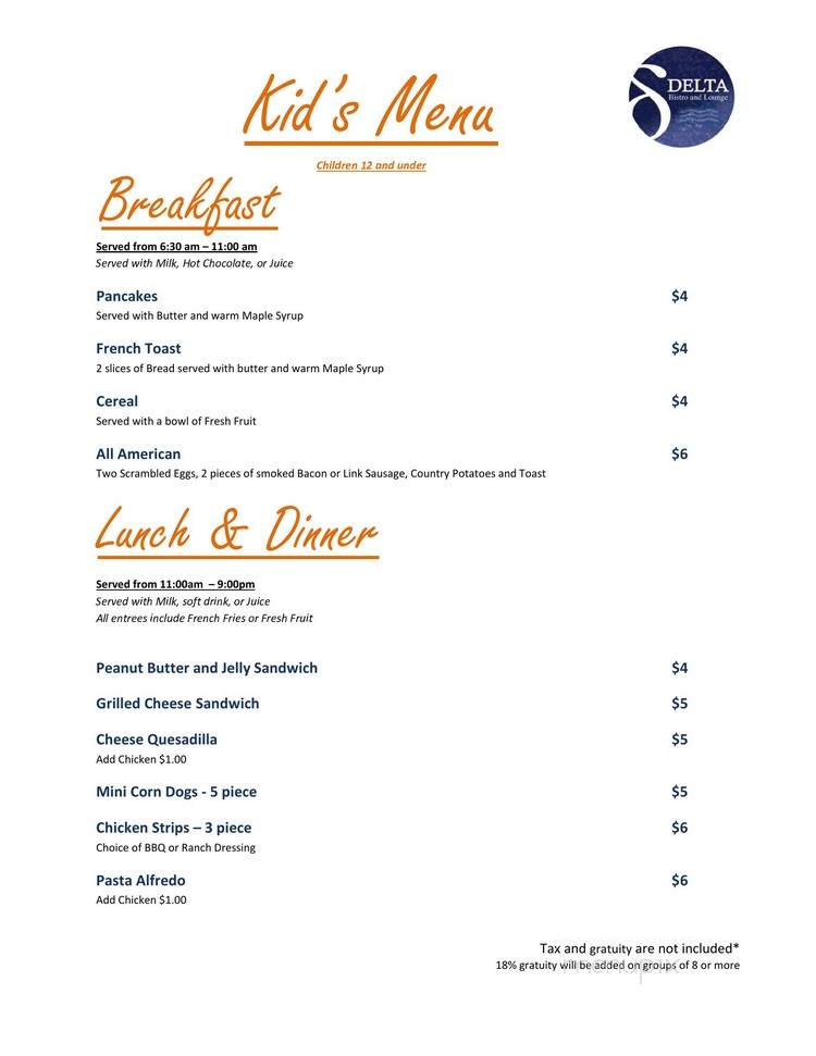 Delta Bistro and Lounge - Stockton, CA menu_pic
