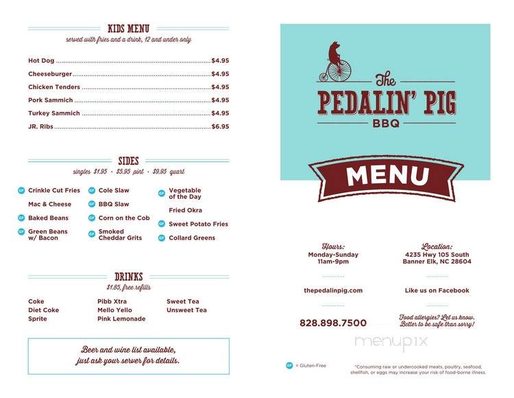Pedalin' Pig - Banner Elk, NC menu_pic