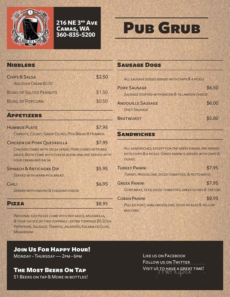 A Beer at a Time - Camas, WA menu_pic
