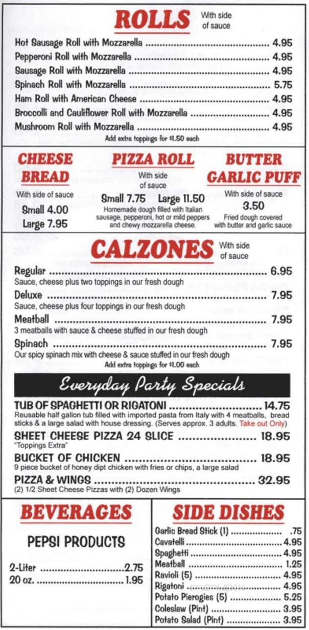 Belleria Pizza & Italian Restaurant and Bar - New Middletown, OH menu_pic