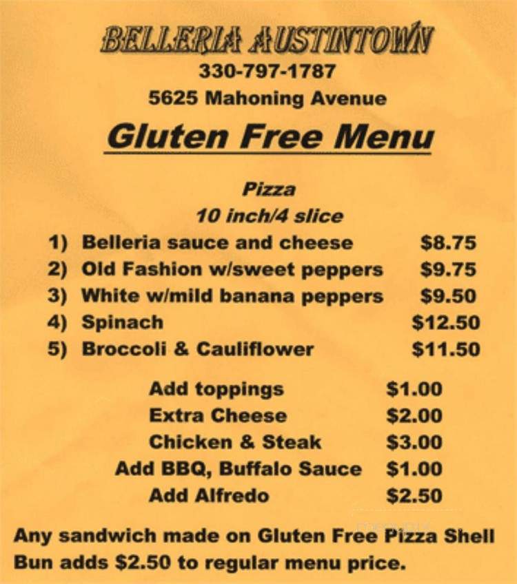 Belleria Pizza & Italian Restaurant and Bar - New Middletown, OH menu_pic
