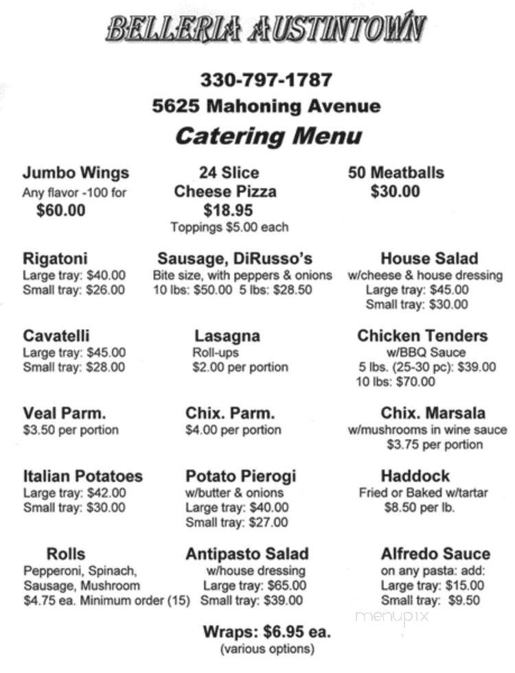 Belleria Pizza & Italian Restaurant and Bar - New Middletown, OH menu_pic