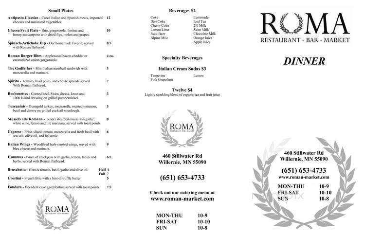 Roma Restaurant and Roman Market - Willernie, MN menu_pic