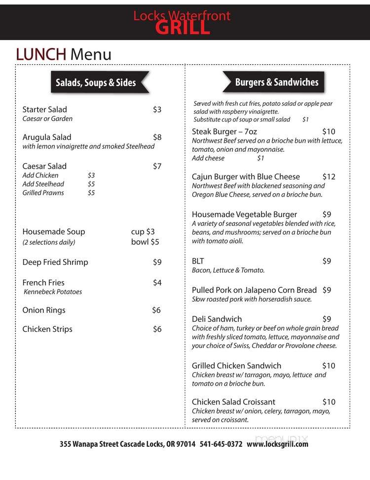 Locks Waterfront Grill - Cascade Locks, OR menu_pic