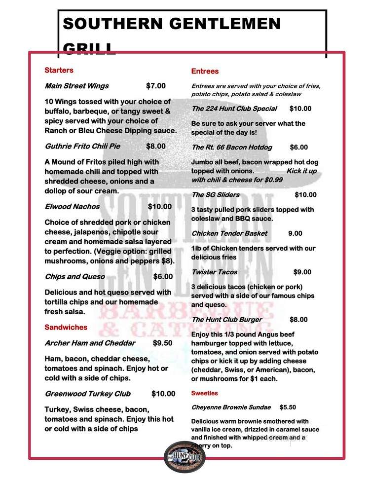 Online Menu Of The Hunt Club Tulsa Ok