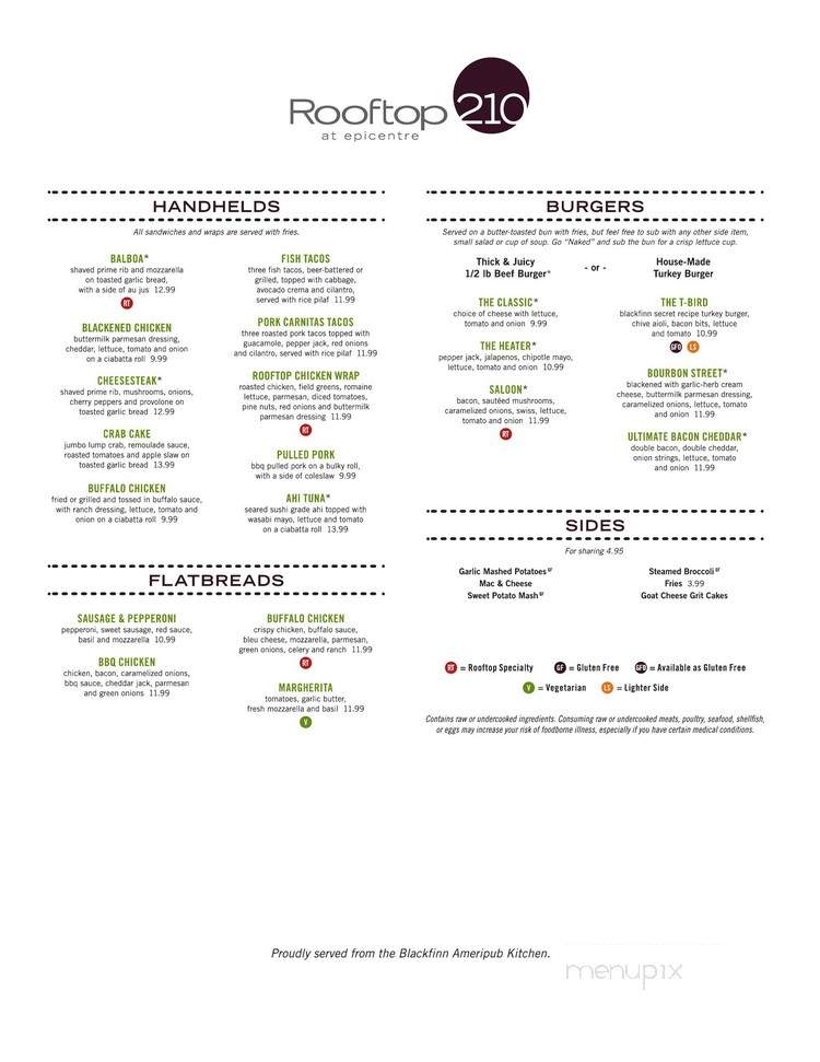 Rooftop 210 @ Epicenter - Charlotte, NC menu_pic