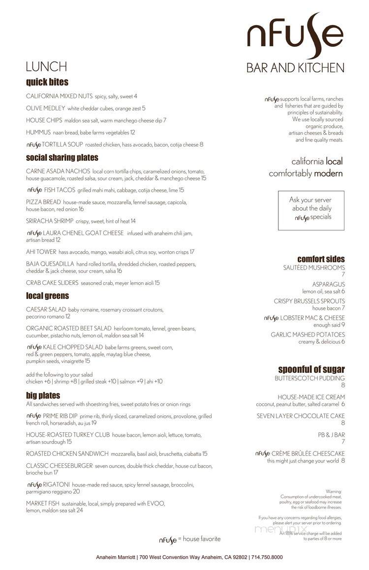 Nfuse Bar & Kitchen - Anaheim, CA menu_pic