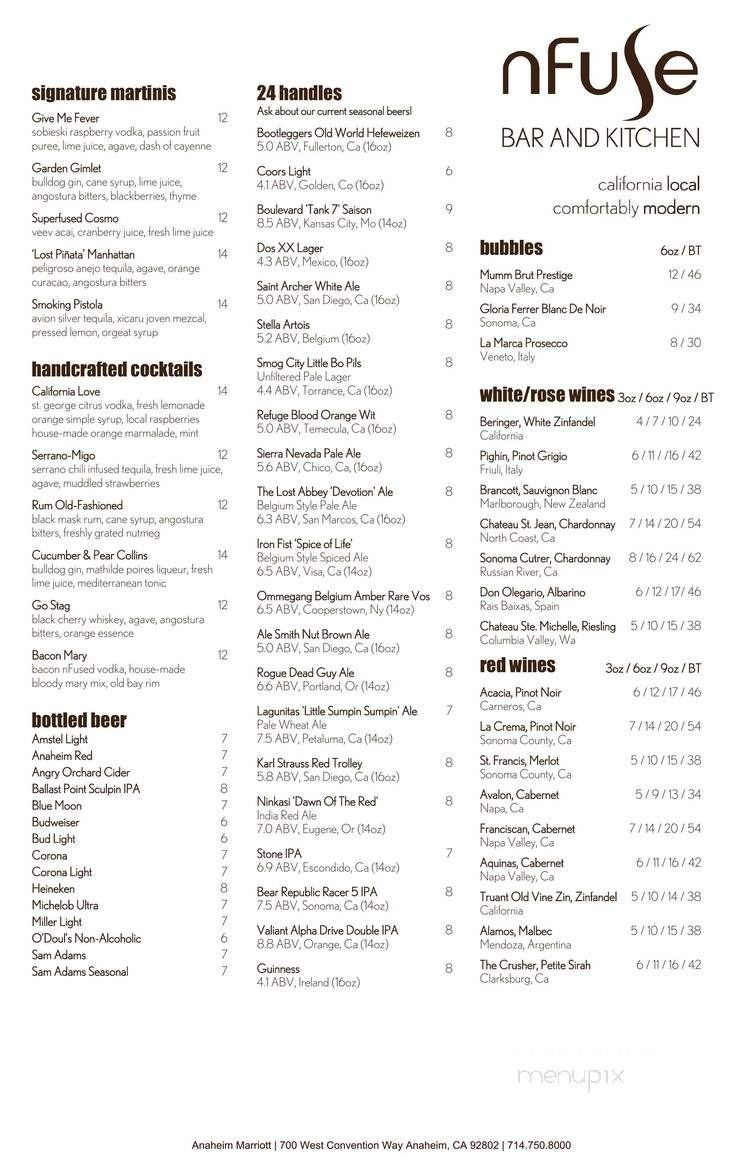 Nfuse Bar & Kitchen - Anaheim, CA menu_pic