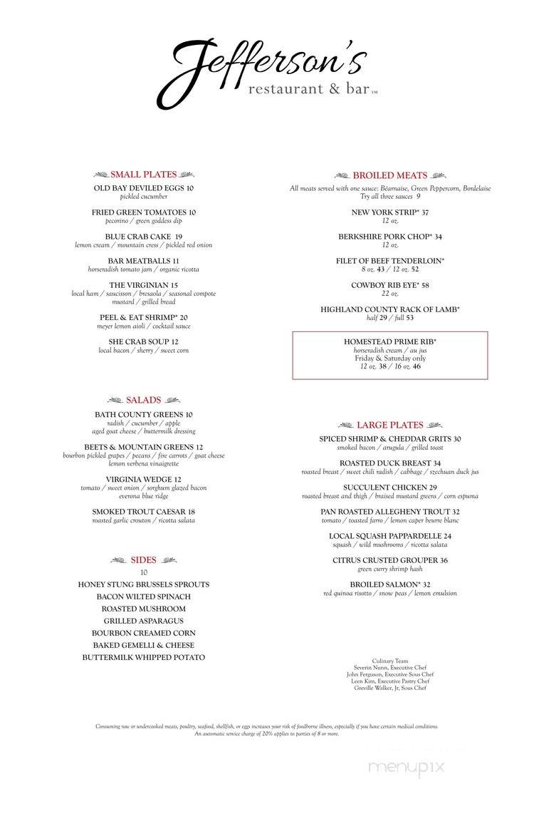 Jefferson's - Hot Springs, VA menu_pic