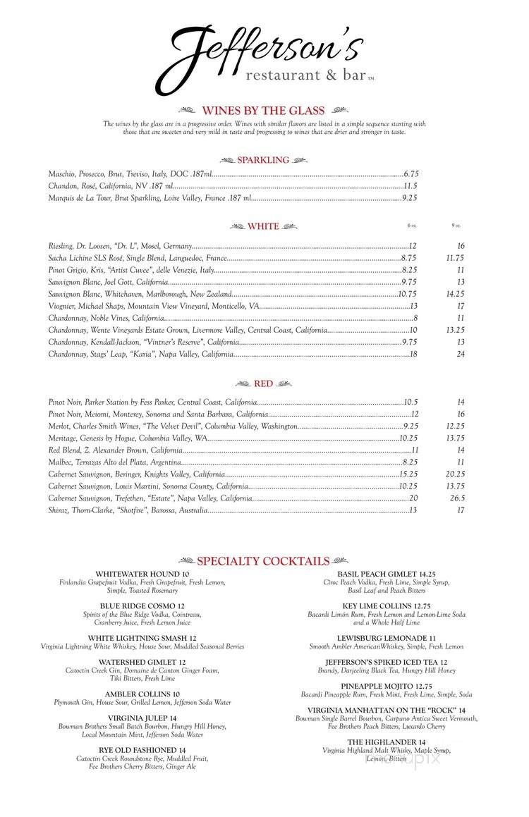 Jefferson's - Hot Springs, VA menu_pic