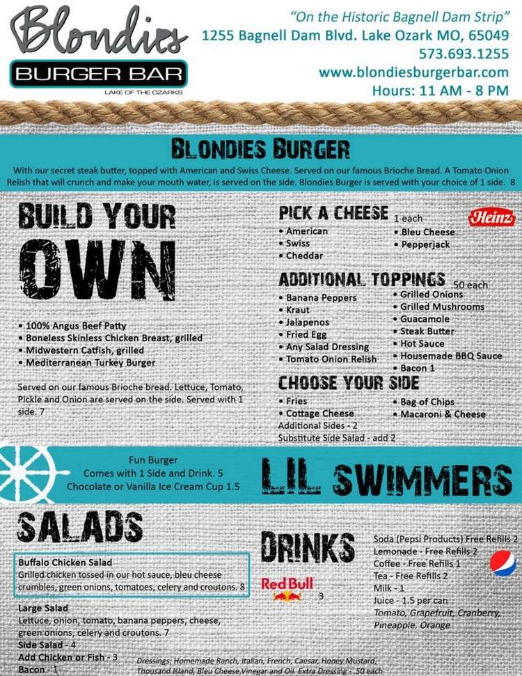 Blondie's Burger Bar - Lake Ozark, MO menu_pic